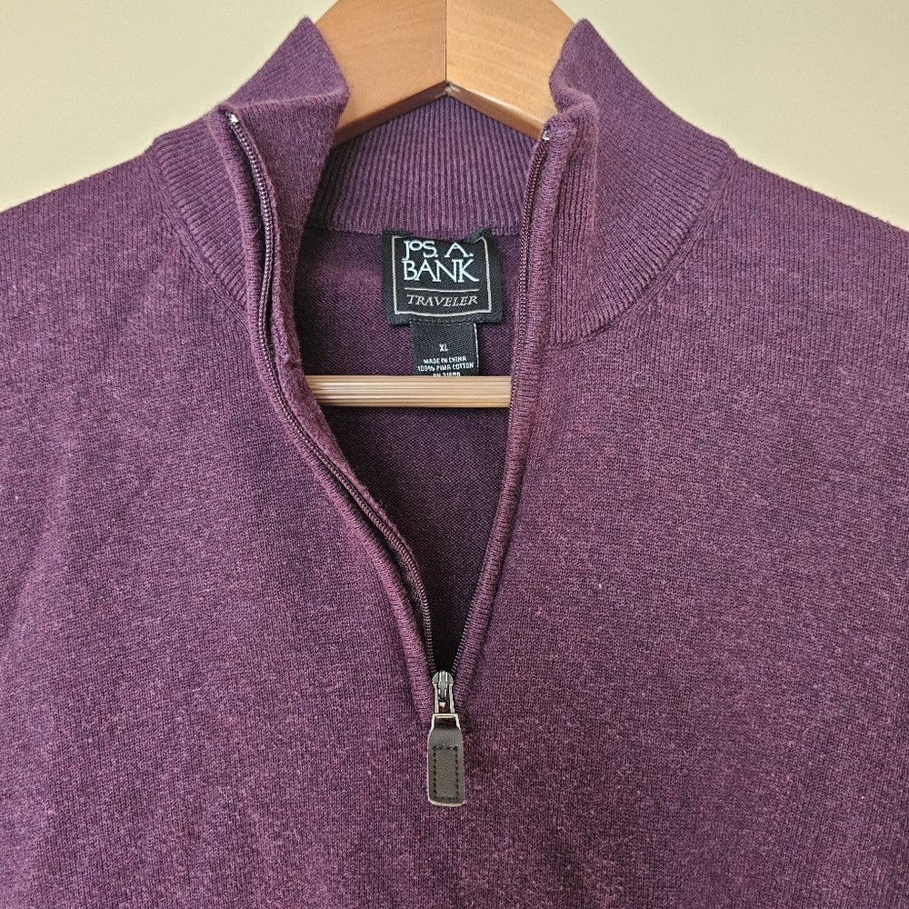Jos A Bank Pima Cotton Quarter Zip Sweater XL Deep Plum Purple  Old Money Office